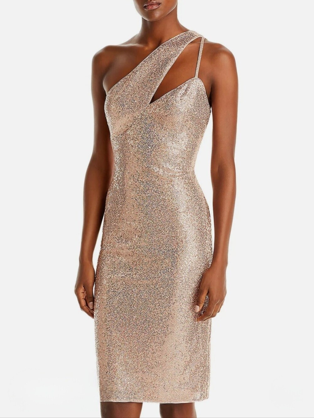 Aqua Sequin One-Shoulder Copper Midi Bodycon Cocktail/Party/Wedding Dress NEW!! - Picture 7 of 7